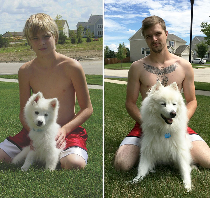 Adorable Before-And-After Photos Of Dogs And Their Owners Growing Together
