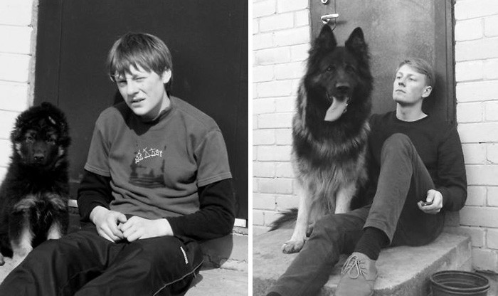 Adorable Before-And-After Photos Of Dogs And Their Owners Growing Together