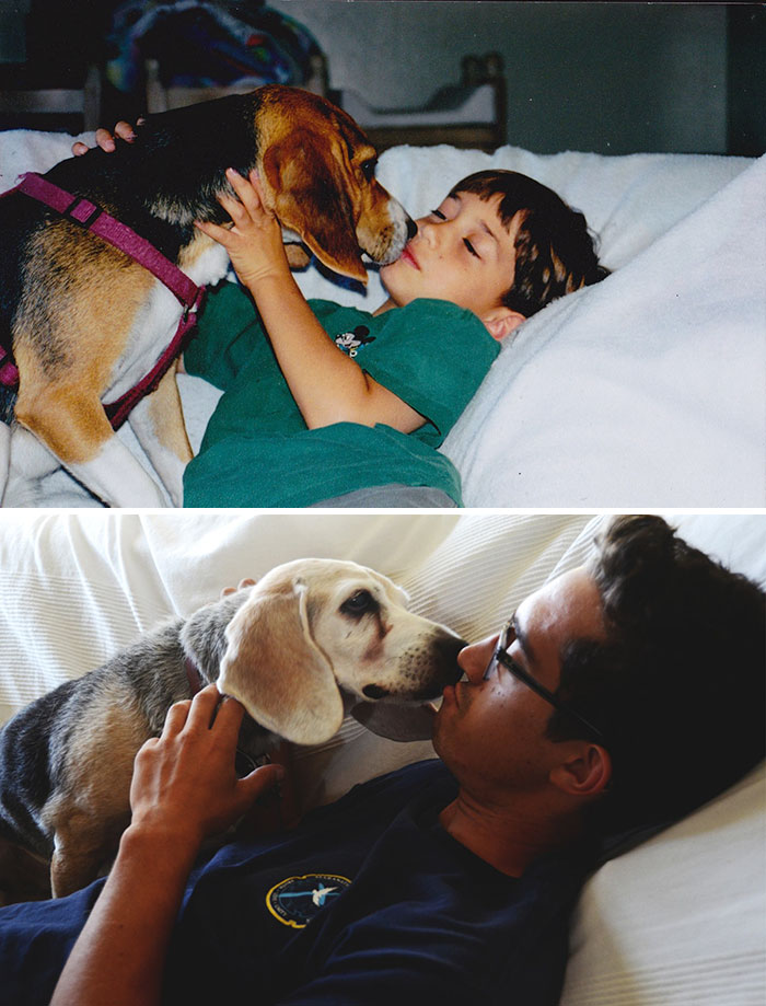 Adorable Before-And-After Photos Of Dogs And Their Owners Growing Together