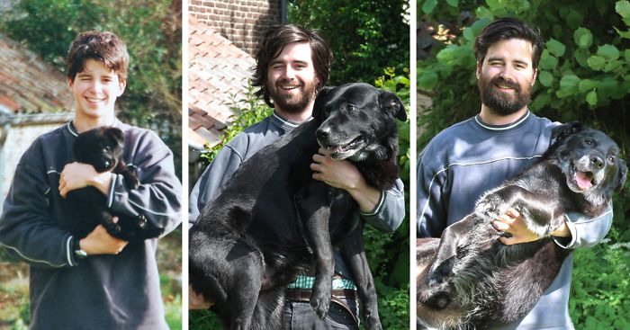 Adorable Before-And-After Photos Of Dogs And Their Owners Growing Together