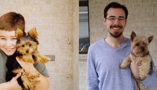 Adorable Before-And-After Photos Of Dogs And Their Owners Growing Together