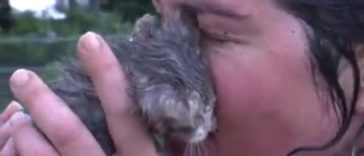 Woman rushed to save a drowning kitty in a dramatic rescue